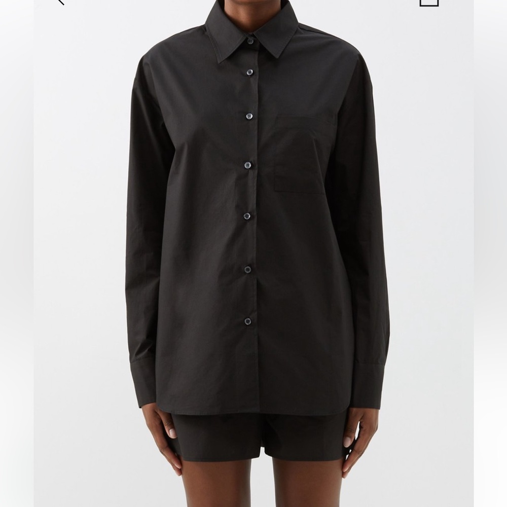 The Frankie Shop Lui Organic Cotton Poplin Shirt in Black